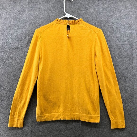 J. Crew Ruffle Neck Sweater Womens S Mustard Yellow Cotton Lightweight Keyhole - Picture 2 of 9